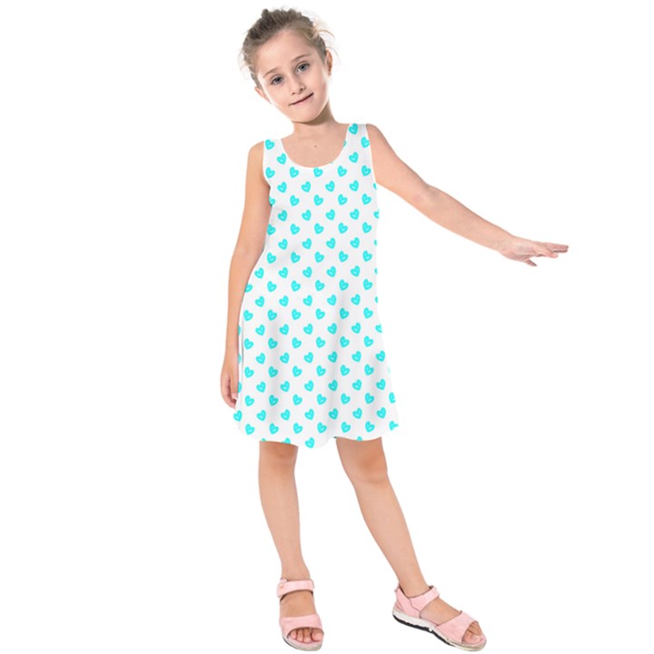 White light blue Hearts pattern, pastel sky blue color Kids  Sleeveless Dress