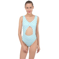 White Light Blue Hearts Pattern, Pastel Sky Blue Color Center Cut Out Swimsuit by Casemiro