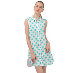 White Light Blue Hearts Pattern, Pastel Sky Blue Color Sleeveless Shirt Dress by Casemiro