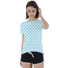 White Light Blue Hearts Pattern, Pastel Sky Blue Color Short Sleeve Foldover Tee by Casemiro