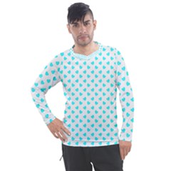 White Light Blue Hearts Pattern, Pastel Sky Blue Color Men s Pique Long Sleeve Tee