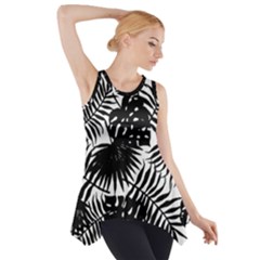 Black And White Tropical Leafs Pattern, Vector Image Side Drop Tank Tunic by Casemiro