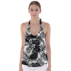 Black And White Tropical Leafs Pattern, Vector Image Babydoll Tankini Top by Casemiro