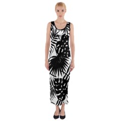 Black And White Tropical Leafs Pattern, Vector Image Fitted Maxi Dress by Casemiro