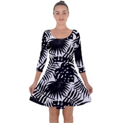 Black And White Tropical Leafs Pattern, Vector Image Quarter Sleeve Skater Dress by Casemiro