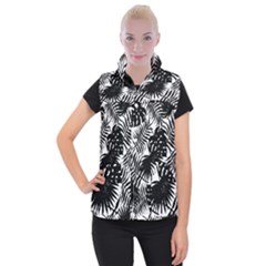 Black And White Tropical Leafs Pattern, Vector Image Women s Button Up Vest by Casemiro