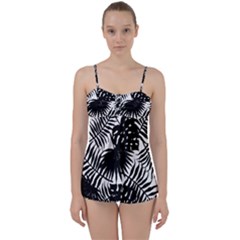 Black And White Tropical Leafs Pattern, Vector Image Babydoll Tankini Set by Casemiro