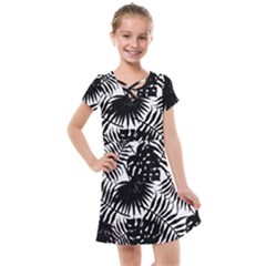 Black And White Tropical Leafs Pattern, Vector Image Kids  Cross Web Dress by Casemiro