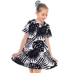 Black And White Tropical Leafs Pattern, Vector Image Kids  Short Sleeve Shirt Dress