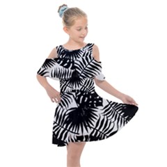 Black And White Tropical Leafs Pattern, Vector Image Kids  Shoulder Cutout Chiffon Dress by Casemiro