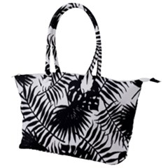 Black And White Tropical Leafs Pattern, Vector Image Canvas Shoulder Bag