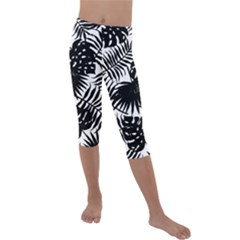 Black And White Tropical Leafs Pattern, Vector Image Kids  Lightweight Velour Capri Leggings  by Casemiro