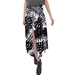 Black And White Tropical Leafs Pattern, Vector Image Velour Split Maxi Skirt by Casemiro