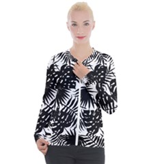 Black And White Tropical Leafs Pattern, Vector Image Casual Zip Up Jacket by Casemiro