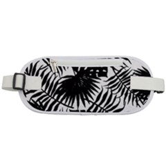 Black And White Tropical Leafs Pattern, Vector Image Rounded Waist Pouch