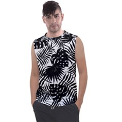 Black And White Tropical Leafs Pattern, Vector Image Men s Regular Tank Top