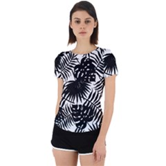 Black And White Tropical Leafs Pattern, Vector Image Back Cut Out Sport Tee by Casemiro