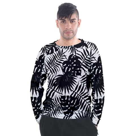 Black And White Tropical Leafs Pattern, Vector Image Men s Long Sleeve Raglan Tee by Casemiro