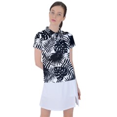 Black And White Tropical Leafs Pattern, Vector Image Women s Polo Tee