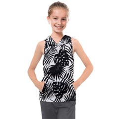 Black And White Tropical Leafs Pattern, Vector Image Kids  Sleeveless Hoodie by Casemiro