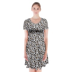 Leopard Spots Pattern, Geometric Dots, Animal Fur Print Short Sleeve V-neck Flare Dress by Casemiro