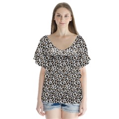 Leopard Spots Pattern, Geometric Dots, Animal Fur Print V-neck Flutter Sleeve Top by Casemiro