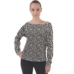 Leopard Spots Pattern, Geometric Dots, Animal Fur Print Off Shoulder Long Sleeve Velour Top