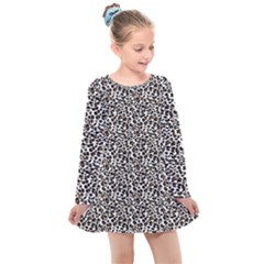 Leopard Spots Pattern, Geometric Dots, Animal Fur Print Kids  Long Sleeve Dress by Casemiro