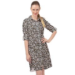 Leopard Spots Pattern, Geometric Dots, Animal Fur Print Long Sleeve Mini Shirt Dress by Casemiro