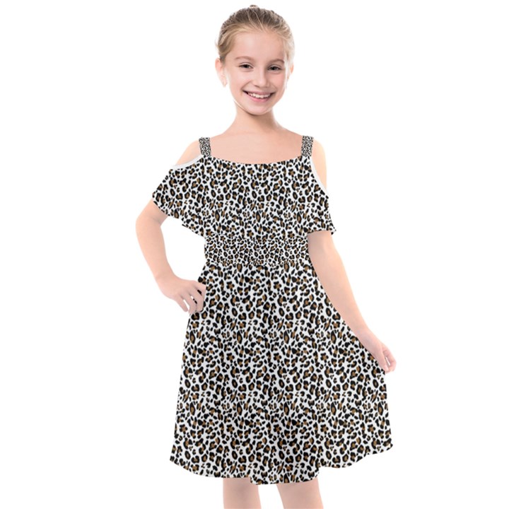 Leopard spots pattern, geometric dots, animal fur print Kids  Cut Out Shoulders Chiffon Dress