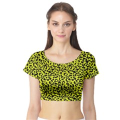 Leopard Spots Pattern, Yellow And Black Animal Fur Print, Wild Cat Theme Short Sleeve Crop Top by Casemiro