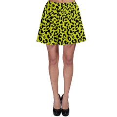 Leopard Spots Pattern, Yellow And Black Animal Fur Print, Wild Cat Theme Skater Skirt by Casemiro