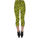 Leopard spots pattern, yellow and black animal fur print, wild cat theme Capri Leggings  View2