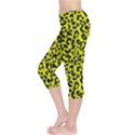 Leopard spots pattern, yellow and black animal fur print, wild cat theme Capri Leggings  View3