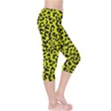 Leopard spots pattern, yellow and black animal fur print, wild cat theme Capri Leggings  View4