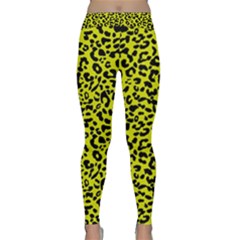 Leopard Spots Pattern, Yellow And Black Animal Fur Print, Wild Cat Theme Classic Yoga Leggings by Casemiro