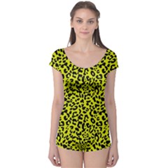 Leopard Spots Pattern, Yellow And Black Animal Fur Print, Wild Cat Theme Boyleg Leotard  by Casemiro