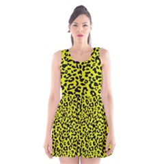 Leopard Spots Pattern, Yellow And Black Animal Fur Print, Wild Cat Theme Scoop Neck Skater Dress by Casemiro