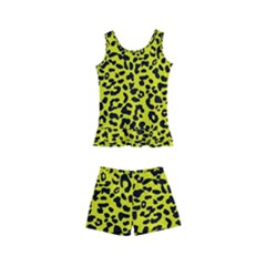 Leopard Spots Pattern, Yellow And Black Animal Fur Print, Wild Cat Theme Kids  Boyleg Swimsuit by Casemiro