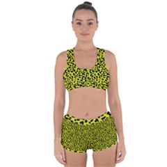 Leopard Spots Pattern, Yellow And Black Animal Fur Print, Wild Cat Theme Racerback Boyleg Bikini Set by Casemiro