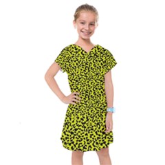 Leopard Spots Pattern, Yellow And Black Animal Fur Print, Wild Cat Theme Kids  Drop Waist Dress by Casemiro