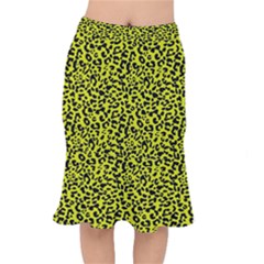 Leopard Spots Pattern, Yellow And Black Animal Fur Print, Wild Cat Theme Short Mermaid Skirt by Casemiro