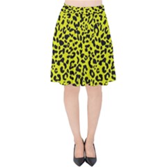 Leopard Spots Pattern, Yellow And Black Animal Fur Print, Wild Cat Theme Velvet High Waist Skirt by Casemiro