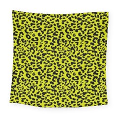 Leopard Spots Pattern, Yellow And Black Animal Fur Print, Wild Cat Theme Square Tapestry (large) by Casemiro