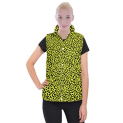 Leopard Spots Pattern, Yellow And Black Animal Fur Print, Wild Cat Theme Women s Button Up Vest by Casemiro