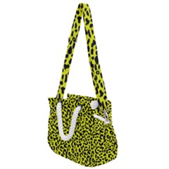 Leopard Spots Pattern, Yellow And Black Animal Fur Print, Wild Cat Theme Rope Handles Shoulder Strap Bag by Casemiro