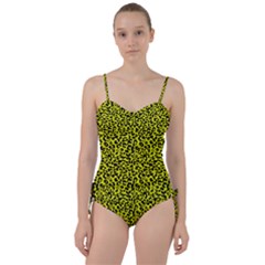 Leopard Spots Pattern, Yellow And Black Animal Fur Print, Wild Cat Theme Sweetheart Tankini Set by Casemiro