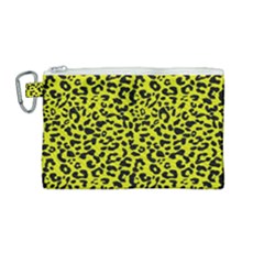 Leopard Spots Pattern, Yellow And Black Animal Fur Print, Wild Cat Theme Canvas Cosmetic Bag (medium) by Casemiro