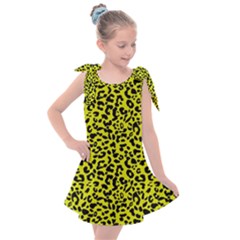 Leopard Spots Pattern, Yellow And Black Animal Fur Print, Wild Cat Theme Kids  Tie Up Tunic Dress by Casemiro