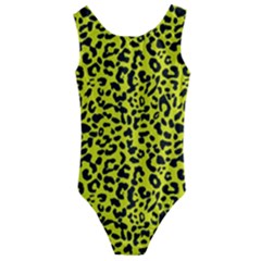 Leopard Spots Pattern, Yellow And Black Animal Fur Print, Wild Cat Theme Kids  Cut-out Back One Piece Swimsuit by Casemiro